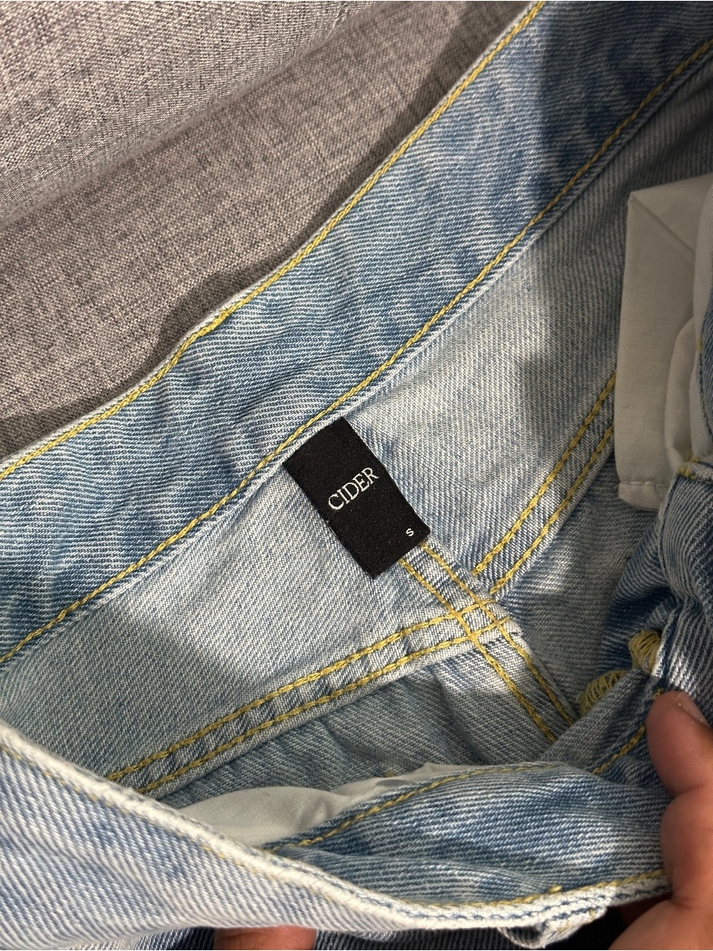 Cider Light Blue Slim Men’s Jeans with Yellow Stitching